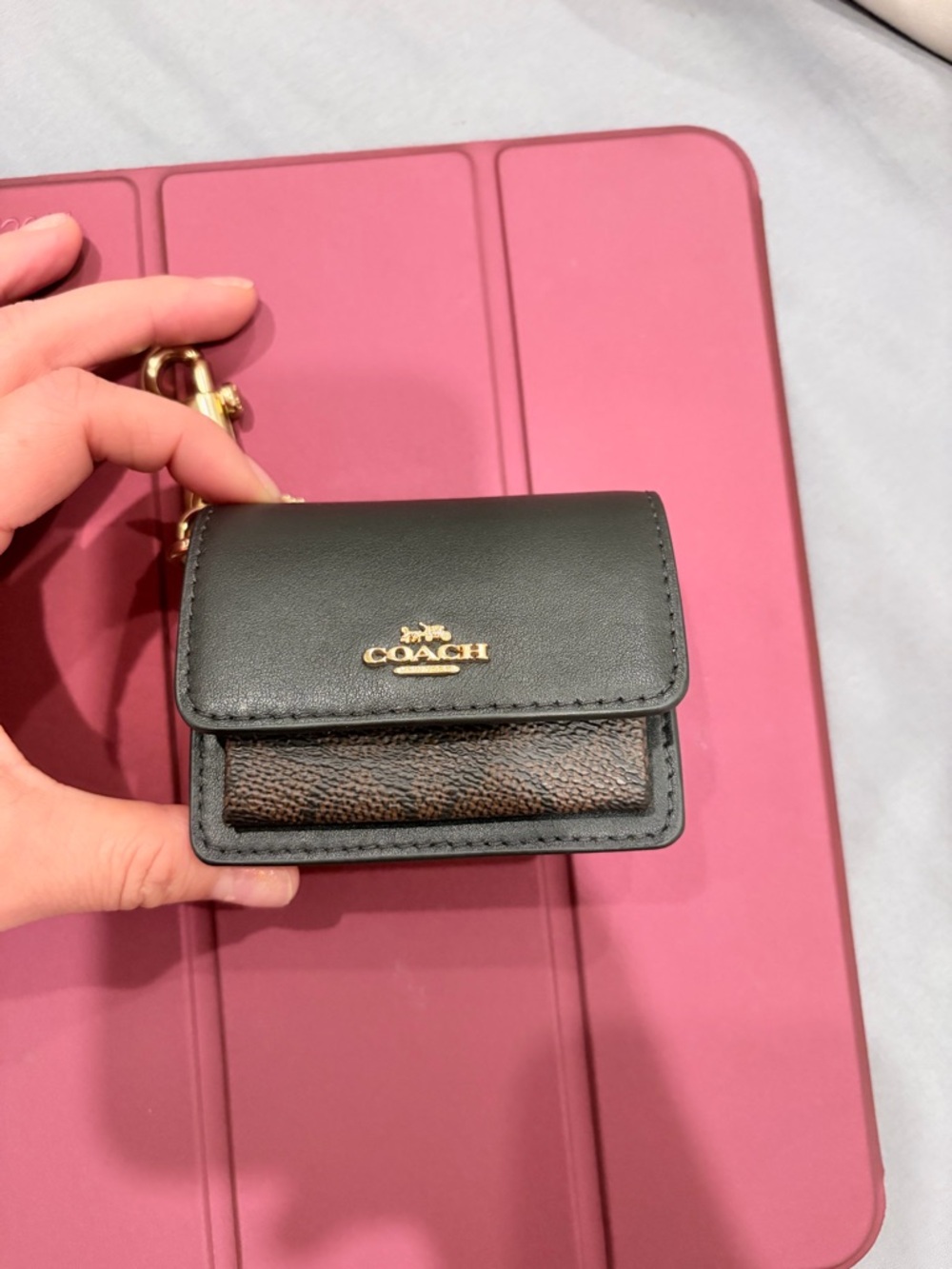 Coach Black Leather & Brown Signature Card Case Key Fob - Picture 5 of 5